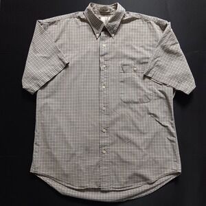 Bill Blass Mens Shirt Size MED Short Sleeve Button Down Green/Tan Plaid